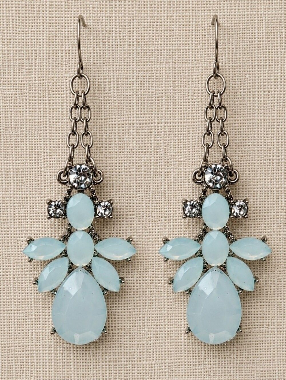 Opaline Silver Tone Clear Rhinestone Unsigned Pierced Earrings Reproduction NEW